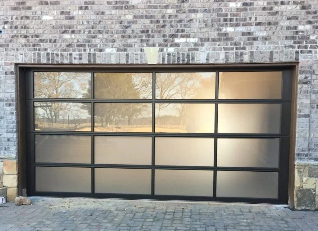 Bronze frame full-view tinted glass garage door