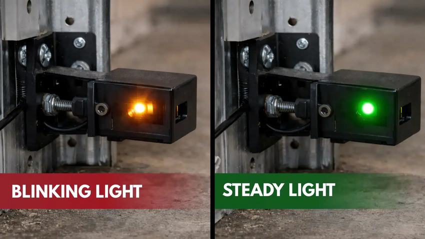 Comparison of a blinking versus steady garage door sensor light