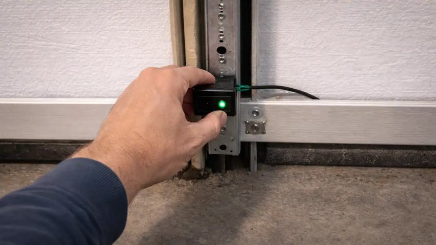 Testing a garage door safety sensor by hand