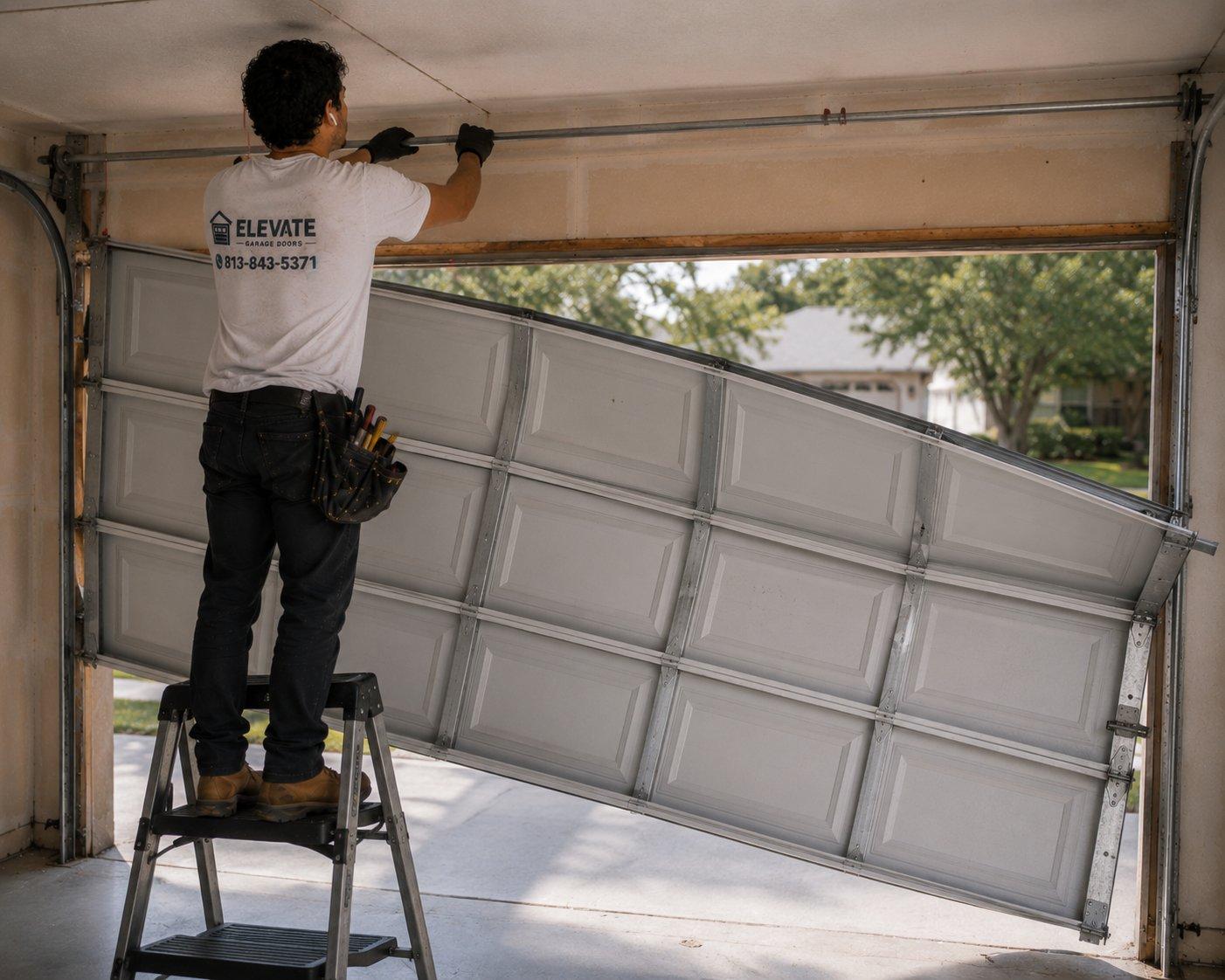 Technician performing same-day garage door repair in Brandon, FL